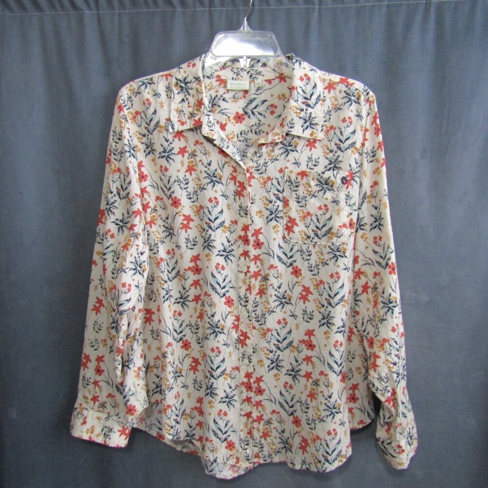 Spartina 449 Cream Floral Linen Blend Button Up Top Blouse Size XL Long Sleeve - Picture 10 of 10